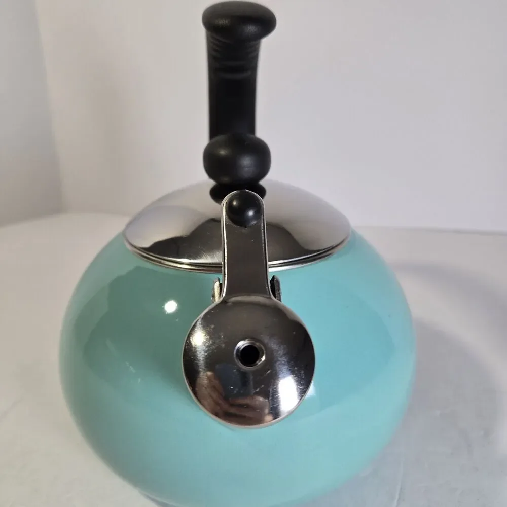 Farberware Luna 2.5 Qt Whistling Tea Kettle Aqua Turquoise Enamel Stovetop